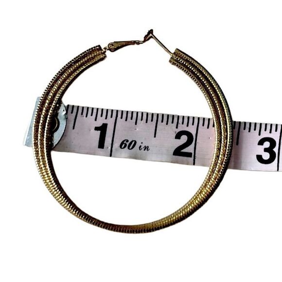 Gold tone 2.5” Textured Triple Layered Wire Twist Hoop Earrings - Picture 8 of 11